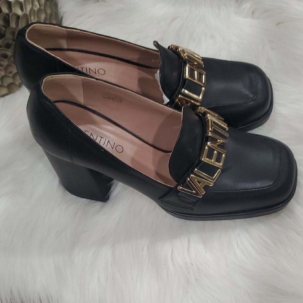 Y2k Valentino Rosalinda  Black Platform Slipon with Gold Logo - Picture 5 of 16
